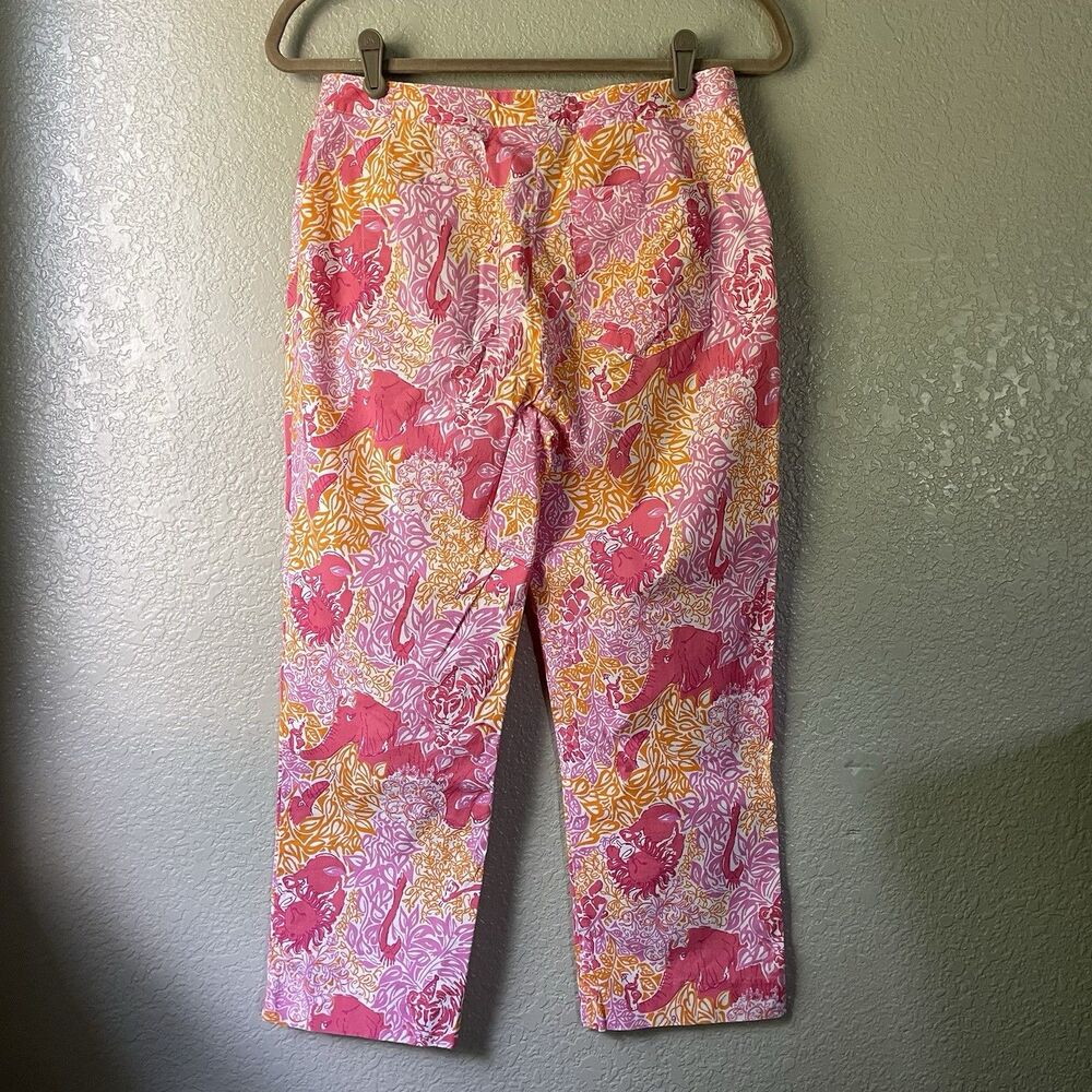 Lilly Pulitzer Womens 4 Pink Cropped Pant Monkey Elephant Vacation Preppy Beach - Picture 7 of 11